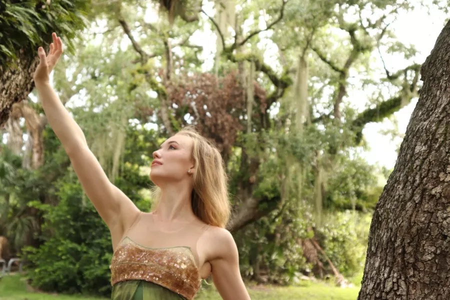 DDTM dancer Selah Jane Oliver filming an excerpt of Yanis Pikieris' "The Four Seasons" outdoors for DDTM@Home.