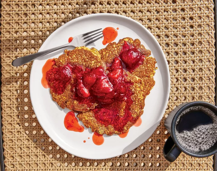 Cornmeal Pancakes and Strawberry Compote (Emma Fishman)