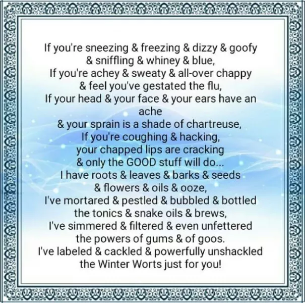 Advertisement for “Winter Worts,” by Yvonne Harbin who also enjoys writing poems, songs, jingles, etc.
