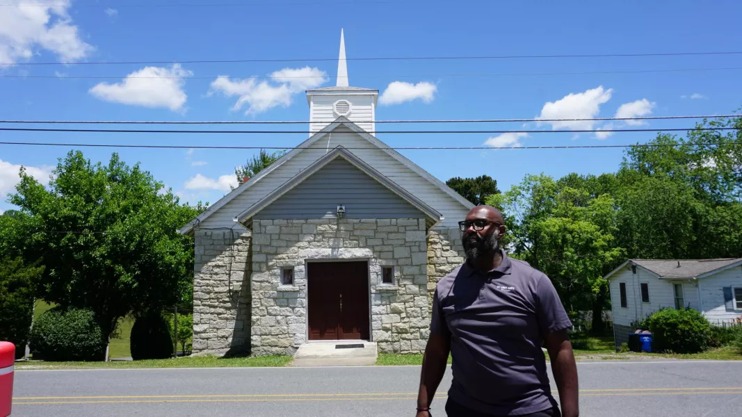 JR Fonville outside the House of God Church in Mt Airy, North Carolina