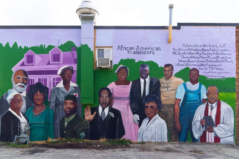 Chapel Hill-Carrboro African American Trailblazers Mural by Kiara Sanders Photo credit Miriam McSpadden