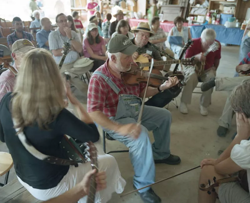 Musicians performing bluegrass